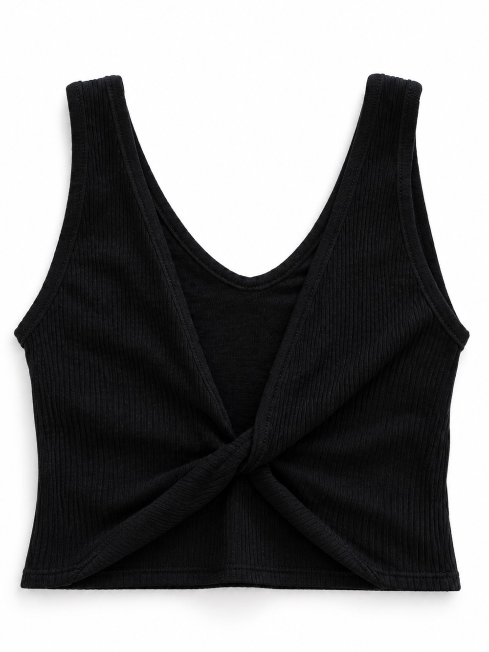 Urban Outfitters Twist-Front Ribbed Crop Tank - Black
